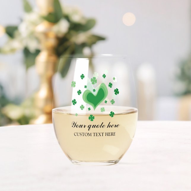St Patrick's Day wine glass with green clovers (Insitu (Wedding))