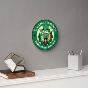 St. Patrick's Day with a Lucky One-Eyed Cat Round Clock