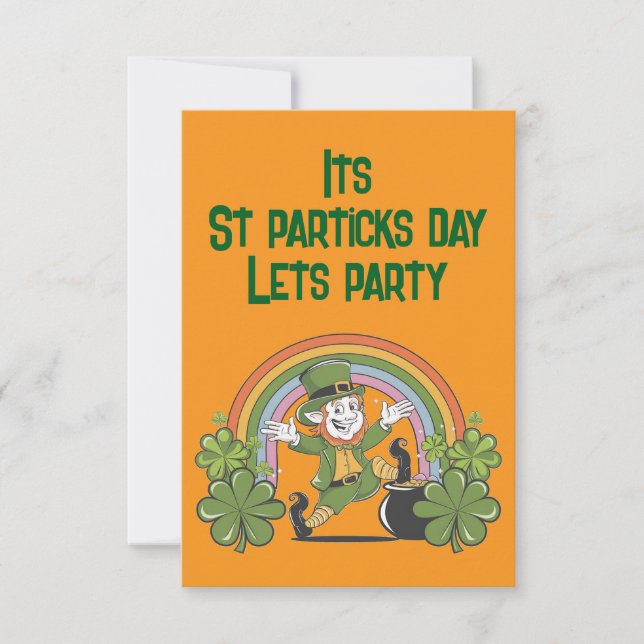 St. Patrick's Day with Rainbow & Leprechaun  Invitation (Front)