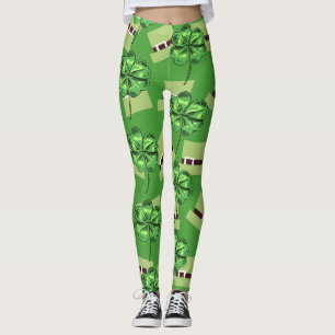 St. Patrick's Day with shamrocks on green Leggings