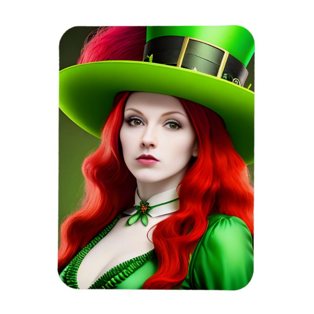 St. Patricks Day Woman in Green Tophat Magnet (Vertical)
