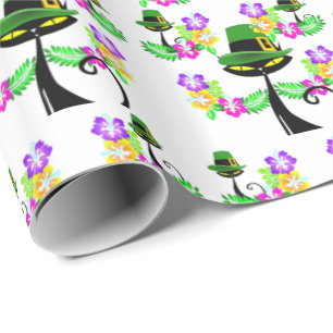 St. Patrick's Day Wrapping Paper Cat Floral