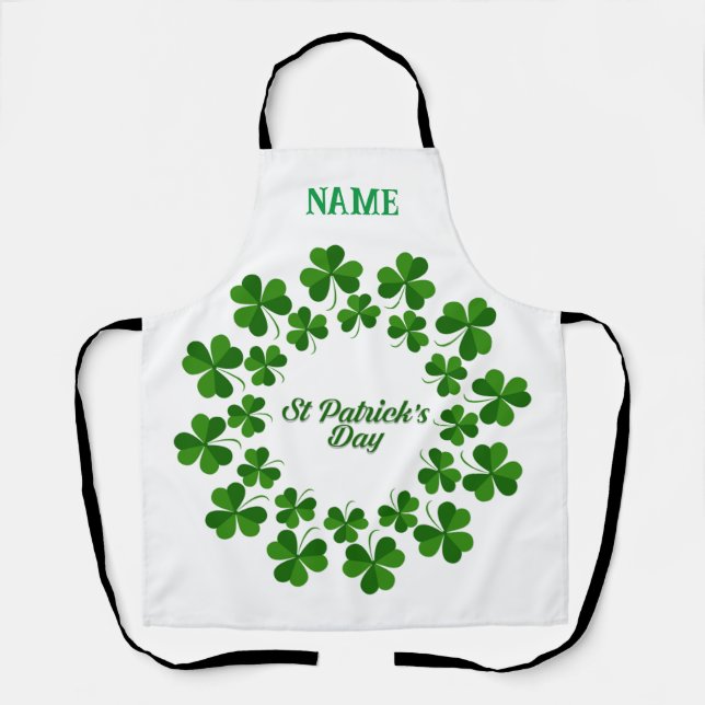 St Patrick's Day Wreath Thunder_Cove Apron (Front)
