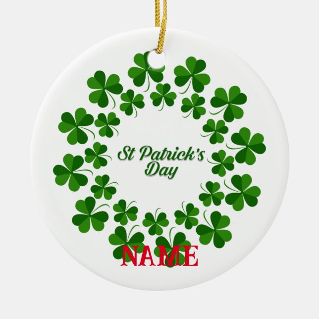 St Patrick's Day Wreath Thunder_Cove  Ceramic Ornament (Front)