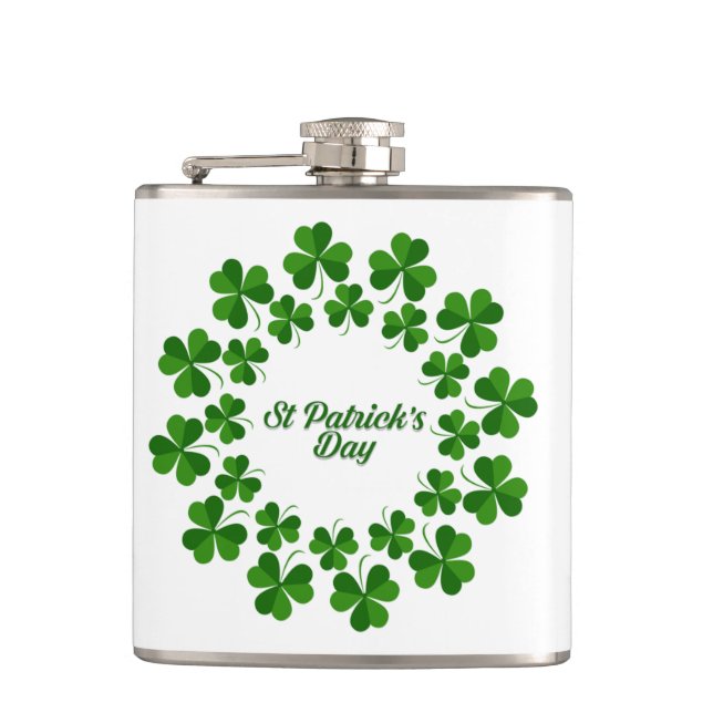 St Patrick's Day Wreath Thunder_Cove Hip Flask (Front)