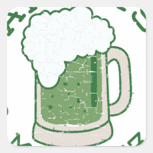 st patricks distressed green beer square sticker
