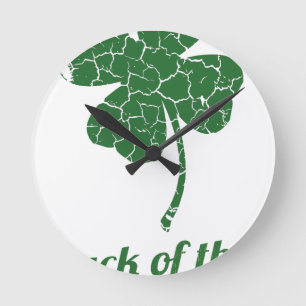 st patricks distressed lucky clover round clock