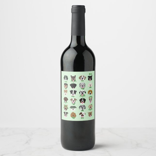 St Patricks Dog Face Pattern Wine Label (Front)