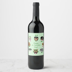 St Patricks Dog Face Pattern Wine Label