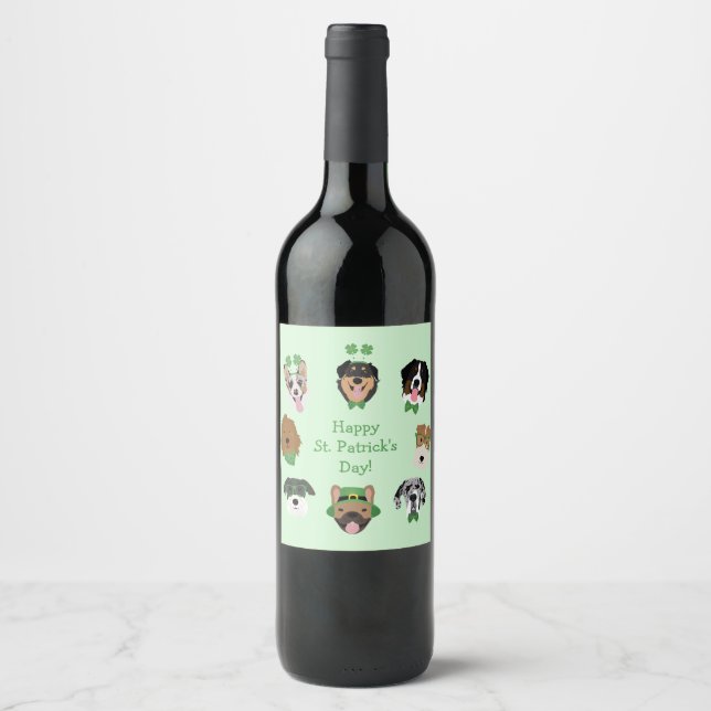 St Patricks Dog Face Pattern Wine Label (Front)