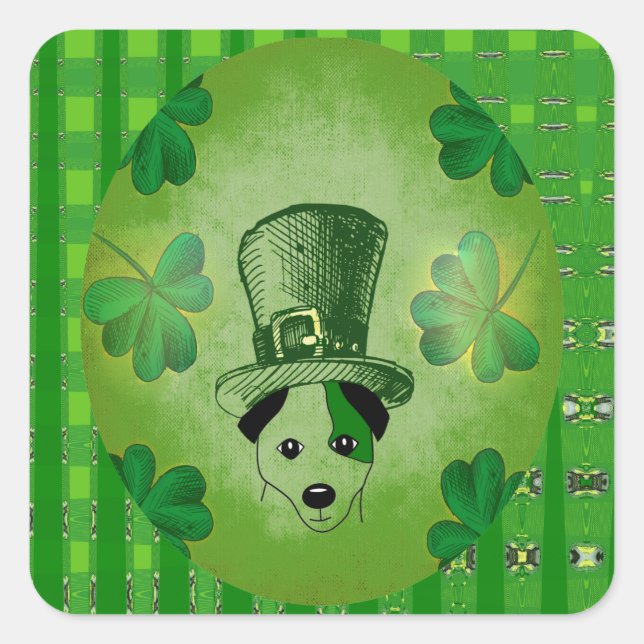 St. Patrick's Dog with Shamrocks Drawing Stickers (Front)