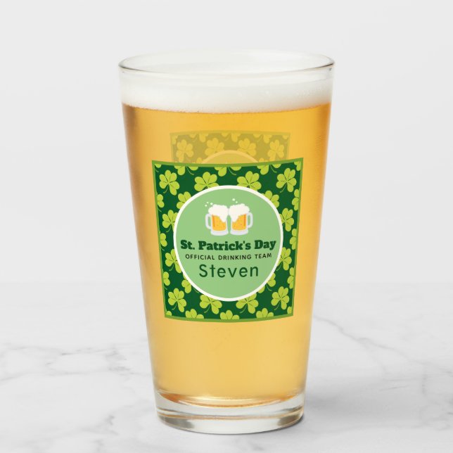 St. Patrick's Drinking Team Clover Pattern Glass (Front Filled)
