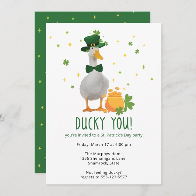 St. Patrick's Ducky You Party Invitation (Front/Back)