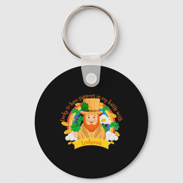St Patricks Four Leaf Clover Leprechaun Leukaemia  Key Ring (Front)