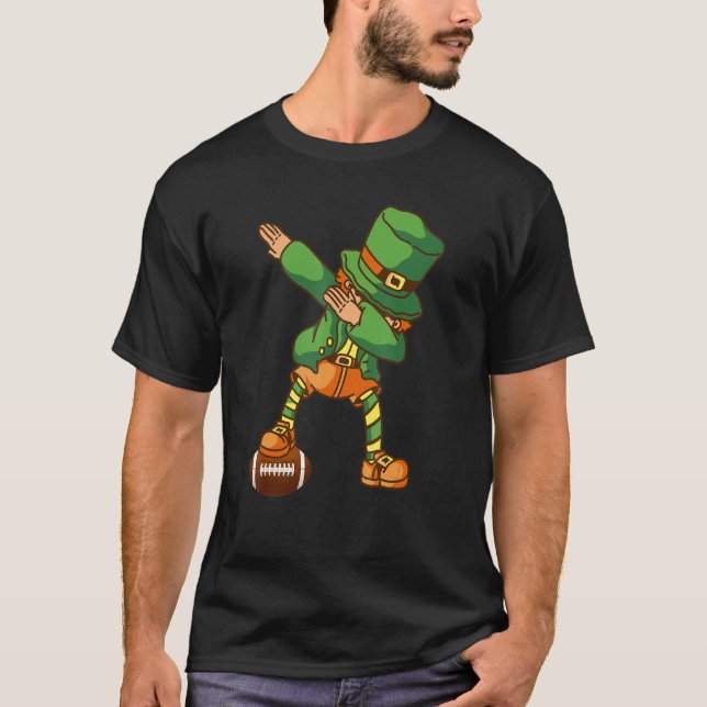 St Patricks Funny Leprechaun Dabbing Football Amer T-Shirt (Front)