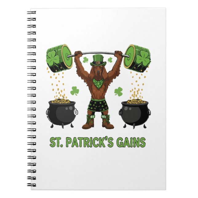 St. Patrick's Gains Funny Weightlifting Irish Sett Notebook (Front)