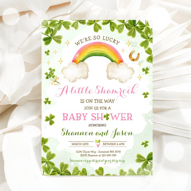 St Patrick's Girl Little Shamrock Baby Shower Invitation (Creator Uploaded)