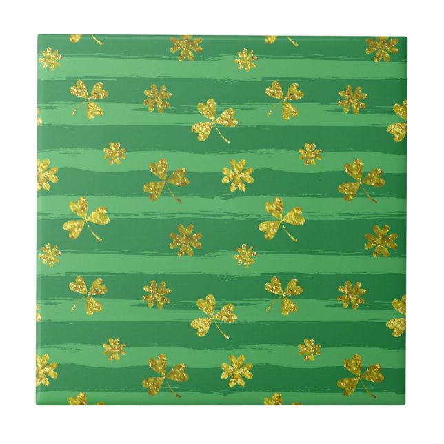st patricks golden shamrocks ceramic tile (Front)