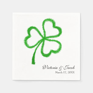 St. Patricks Green Heart Shamrock Wedding Napkin