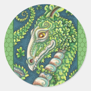 ST. PATRICK'S GREEN SHAMROCK DRAGON, IRISH FANTASY CLASSIC ROUND STICKER