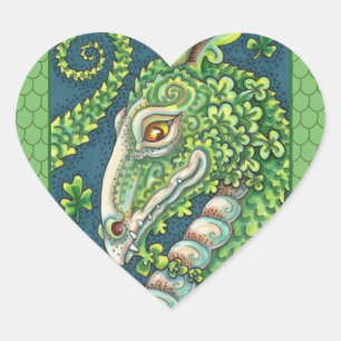 ST. PATRICK'S GREEN SHAMROCK DRAGON, IRISH FANTASY HEART STICKER