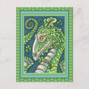 ST. PATRICK'S GREEN SHAMROCK DRAGON, IRISH FANTASY POSTCARD