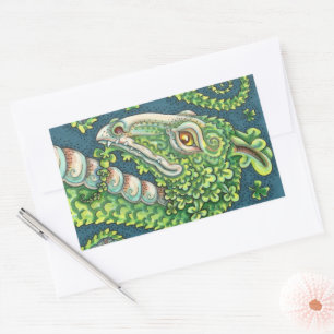 ST. PATRICK'S GREEN SHAMROCK DRAGON, IRISH FANTASY RECTANGULAR STICKER