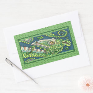 ST. PATRICK'S GREEN SHAMROCK DRAGON, IRISH FANTASY RECTANGULAR STICKER