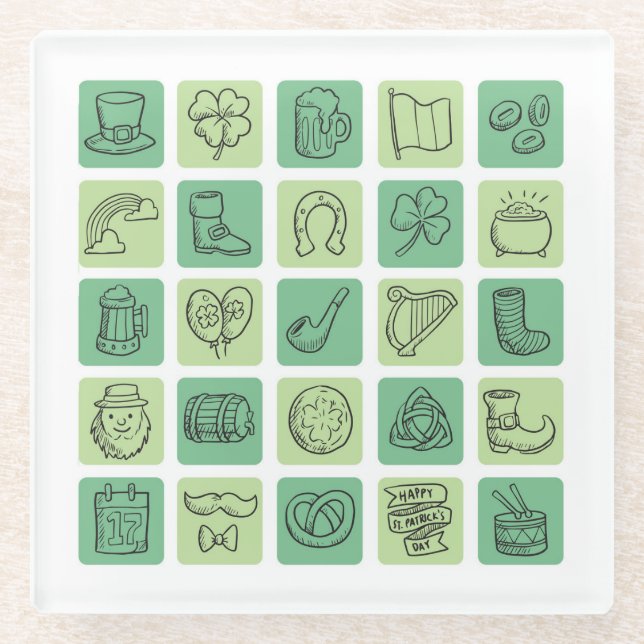 St. Patrick's Hand Drawn Icons ID635 Glass Coaster (Front)