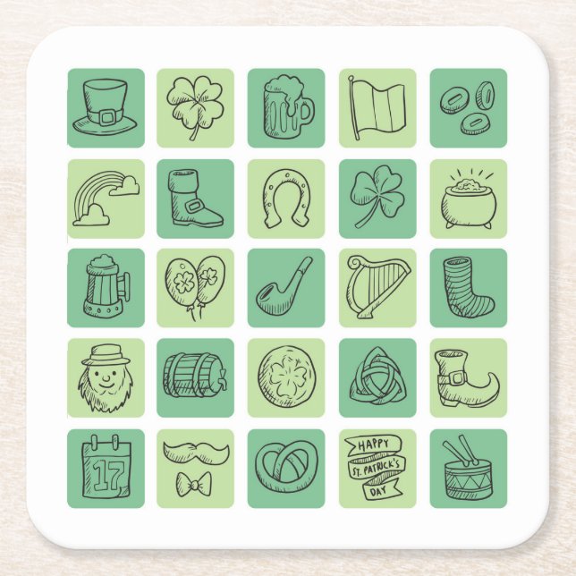 St. Patrick's Hand Drawn Icons ID635 Square Paper Coaster (Front)
