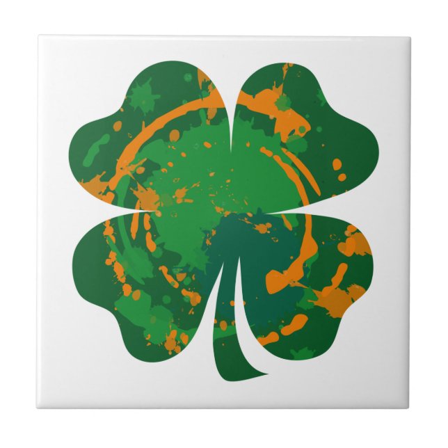 St Patrick's Ink Clover Ceramic Tile (Front)