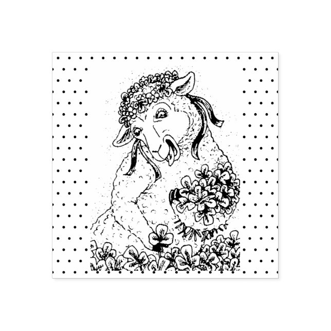 ST. PATRICK'S IRISH EWE AND SHAMROCKS RUBBER STAMP (Imprint)