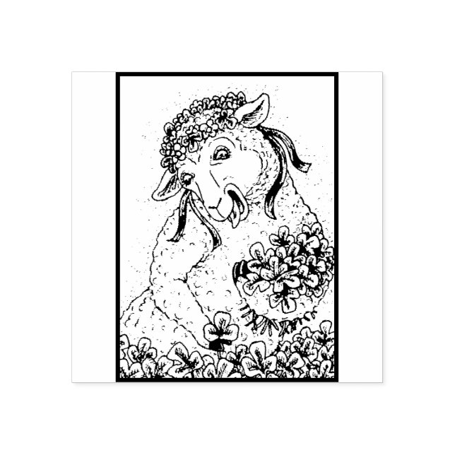 ST. PATRICK'S IRISH EWE AND SHAMROCKS RUBBER STAMP (Imprint)