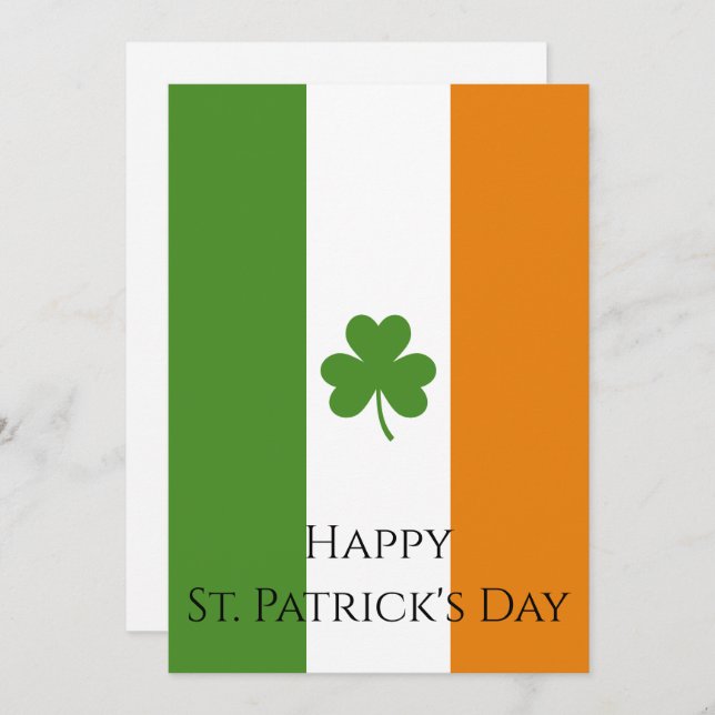 St Patrick's Irish Flag w Shamrock | Personalise Holiday Card (Front/Back)