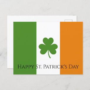 St Patrick's Irish Flag w Shamrock Personalise Holiday Postcard