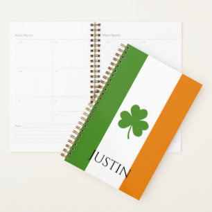 St Patrick's Irish Flag w Shamrock Personalise Planner