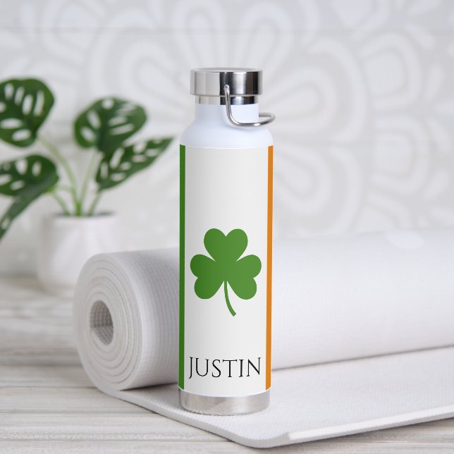 St Patrick's Irish Flag w Shamrock | Personalise Water Bottle (Yoga)