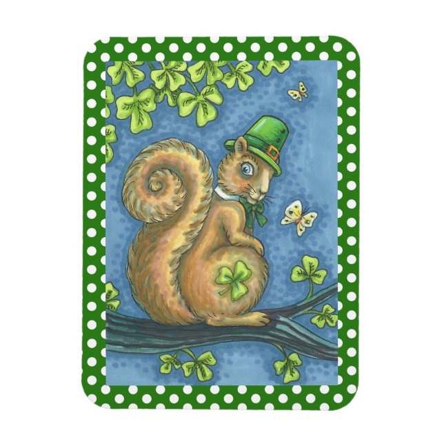 ST. PATRICK'S IRISH LEPRECHAUN SQUIRREL MAGNET (Vertical)