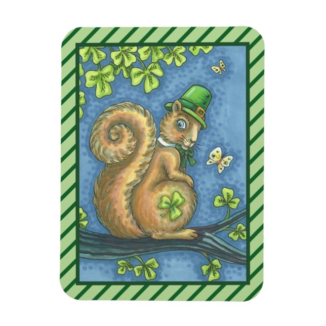 ST. PATRICK'S IRISH LEPRECHAUN SQUIRREL MAGNET (Vertical)