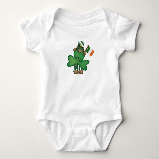 St. Patrick's Kiss Me Irish Teddy Bear Baby Romper Bodysuit (Front)