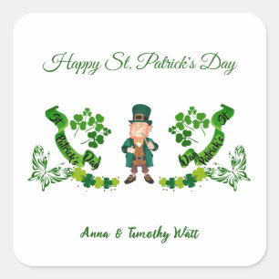 St Patricks Leprechaun Butterfly Lucky Shamrocks  Square Sticker