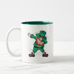 st patricks leprechaun dabbing dancing Two-Tone coffee mug