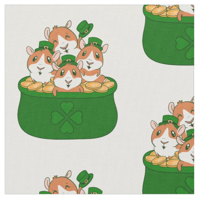 st patricks leprechaun guinea pigs fabric (Close Up)