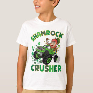 St Patricks leprechaun monster truck shamrock T-Shirt