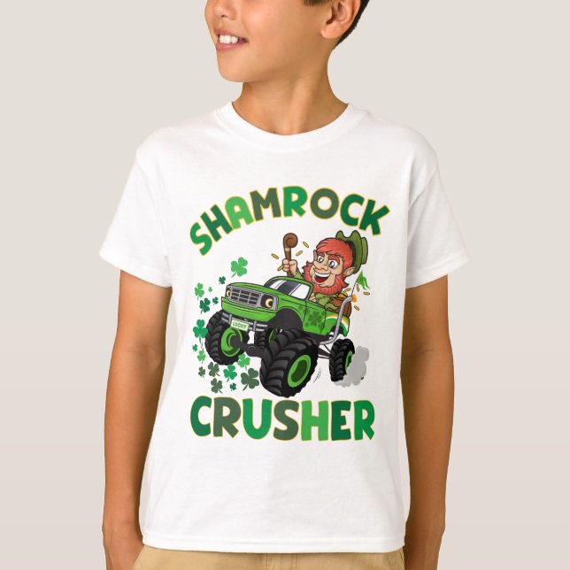St Patricks leprechaun monster truck  shamrock  T-Shirt (Front)