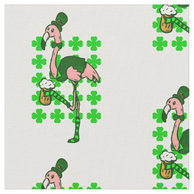 st patricks leprechaun pink flamingo fabric (Close Up)