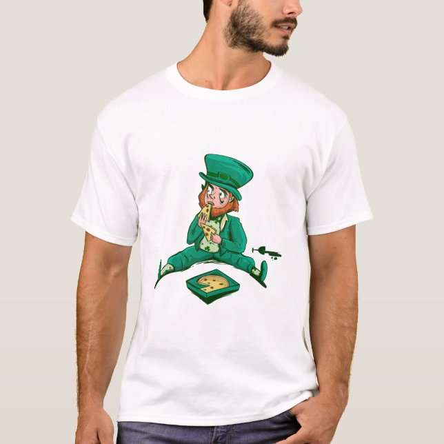 st patricks leprechaun pizza T-Shirt (Front)