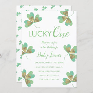 St. Patricks Lucky 1st Birthday Shamrocks Invitation