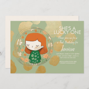 St. Patricks Lucky Birthday Girl Shamrock Toddler  Invitation