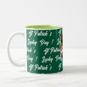 St Patrick's Lucky Day Cute Cat Leprechaun Hat, Two-Tone Coffee Mug